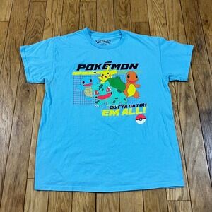 Pokemon T Shirt Blue Graphic Pikachu Bulbasaur‎ Charmander Gotta Catch Em All L